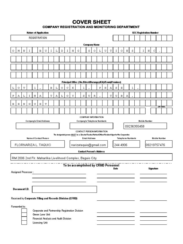 Cover Sheet For Registration | PDF | Computing