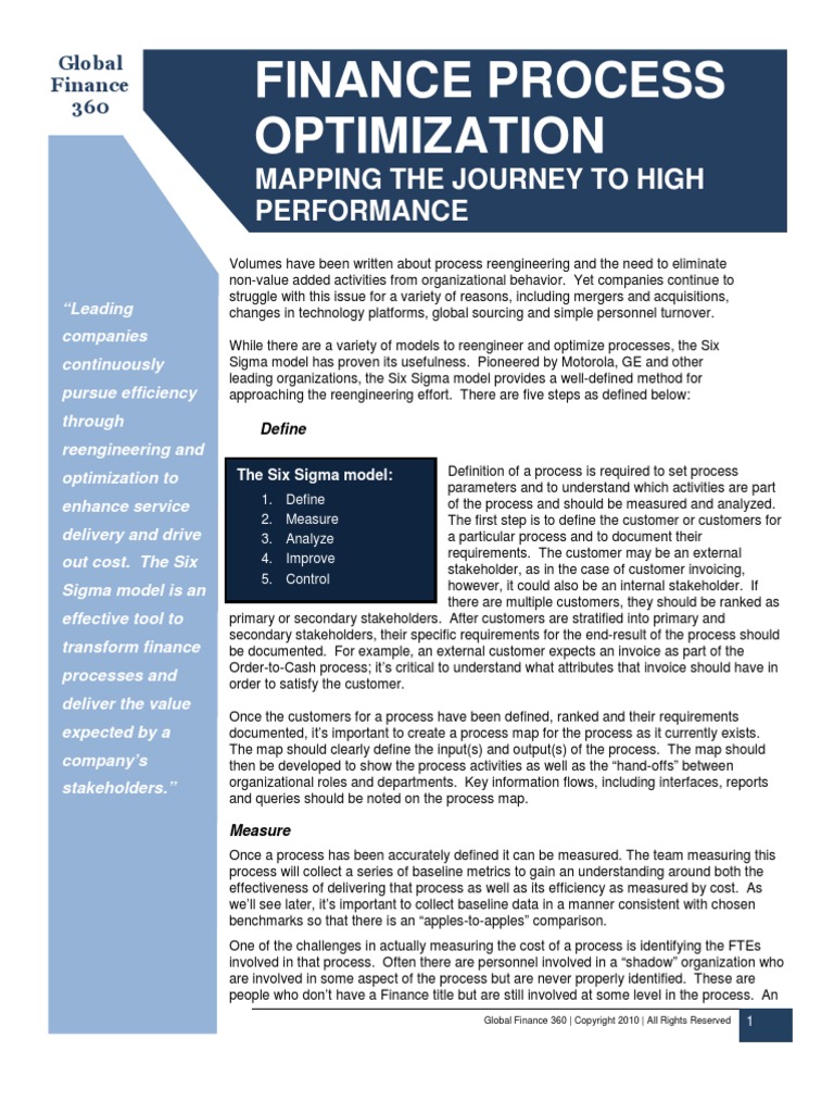 Finance Process Optimization Mapping The Journey To High Performance