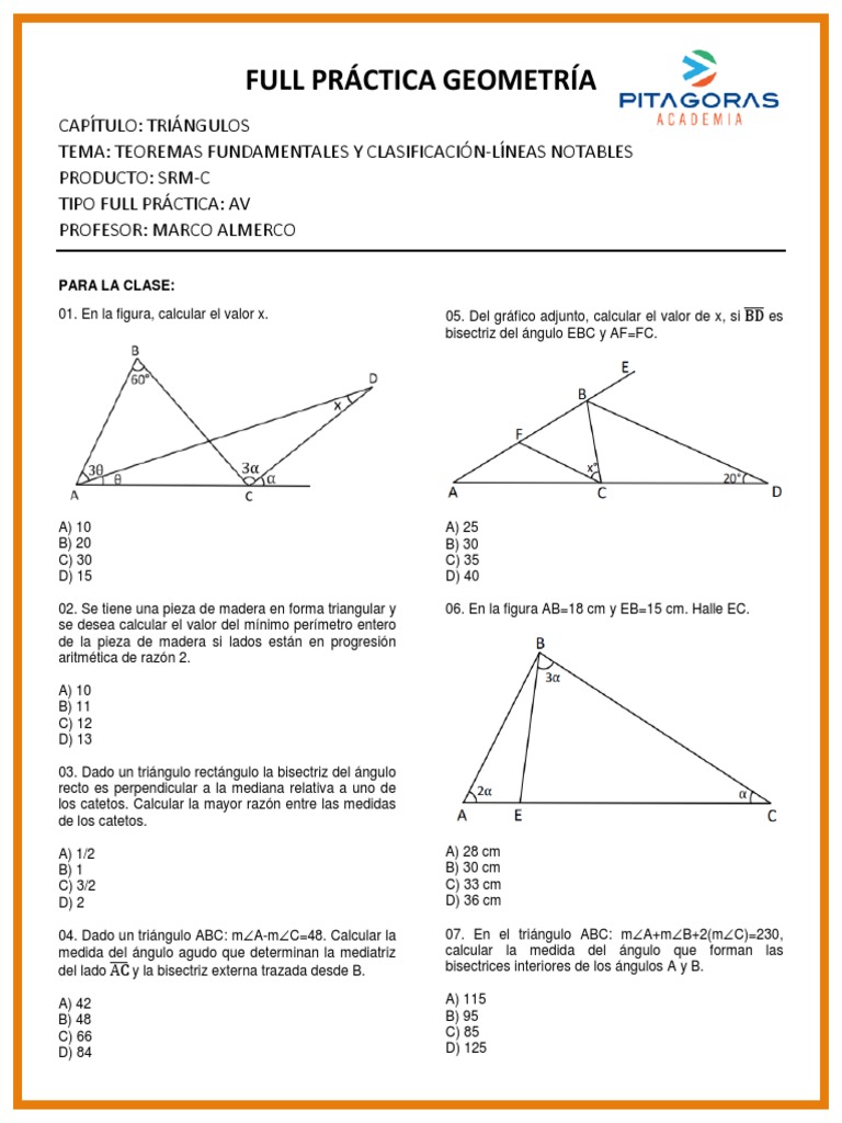 Teoremas y Problemas de Triángulos | PDF | Triángulo | Matemáticas