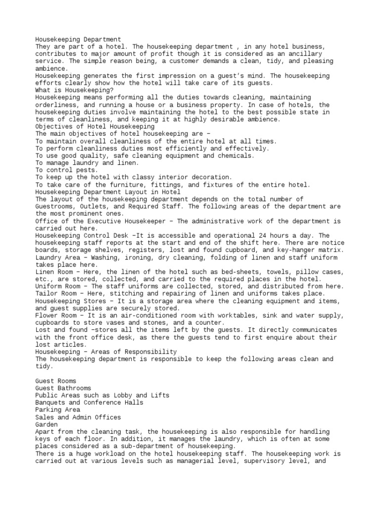 Housekeeping Department | PDF | Housekeeping | Hotel