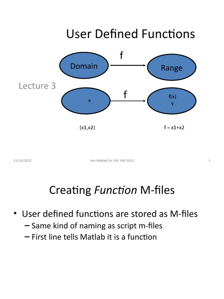 User Defined Functions: Domain Range | PDF | Matlab | Function ...