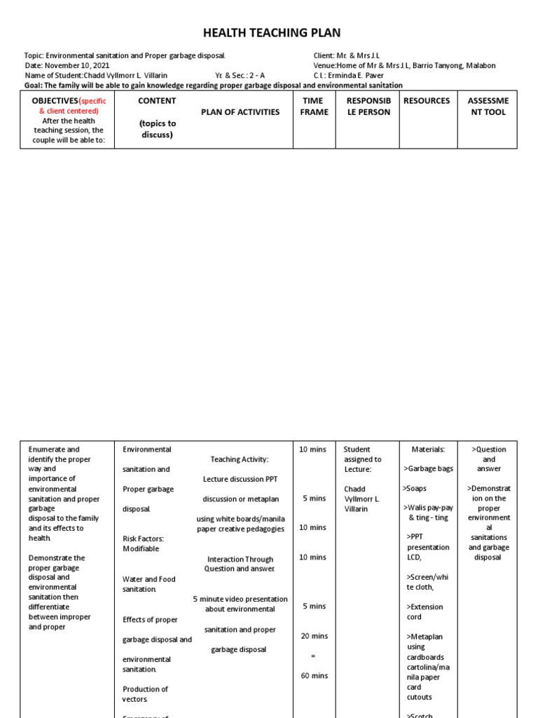 health-teaching-plan-form-pdf-sanitation-health-sciences