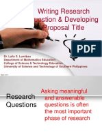 The Writing Research Question and Developing Proposal Title - June 24, 2021
