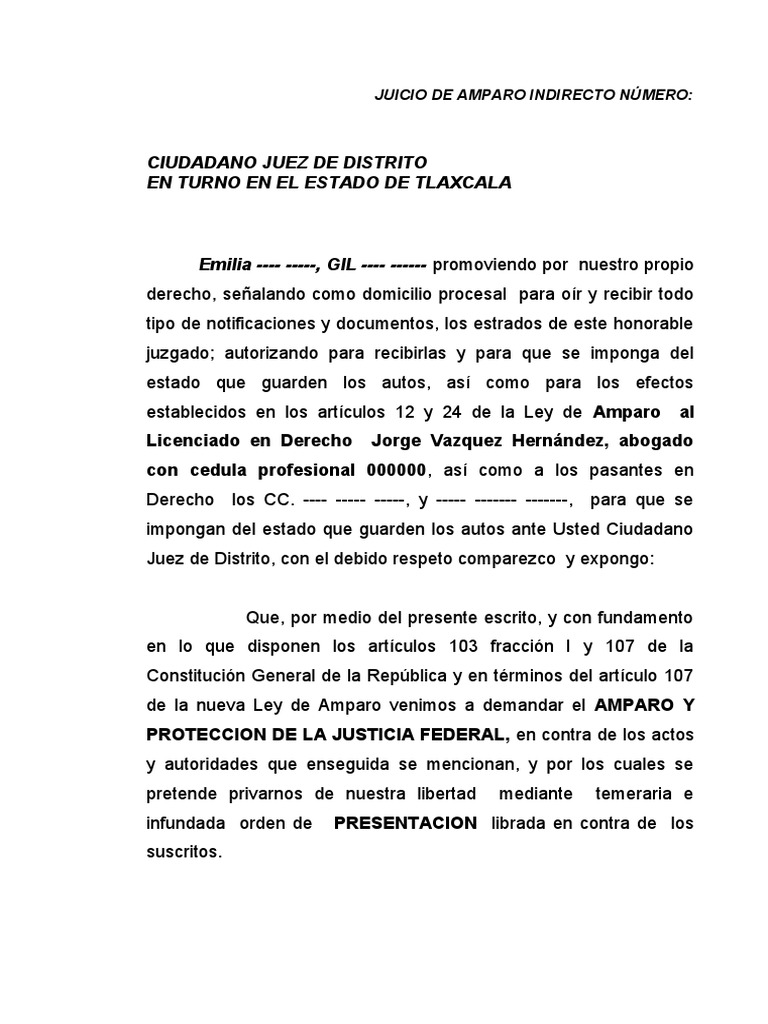 Juicio de Amparo Indirecto Presentado en El Estado de Tlaxcala | PDF ...