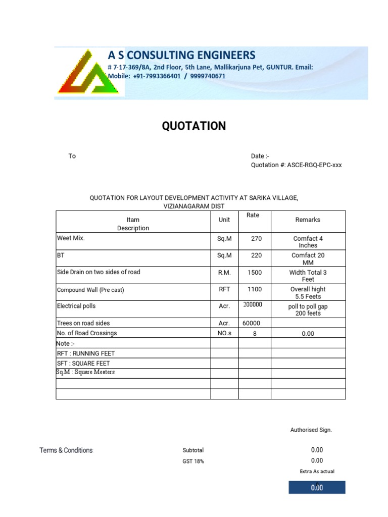 A S Consulting Engineers: Quotation | PDF