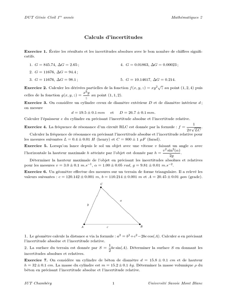 Exercices sur les incertitudes en maths | PDF