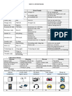 Unit 5: Inventions Glossary - Word Bank: Word Meaning Word Family Collocations