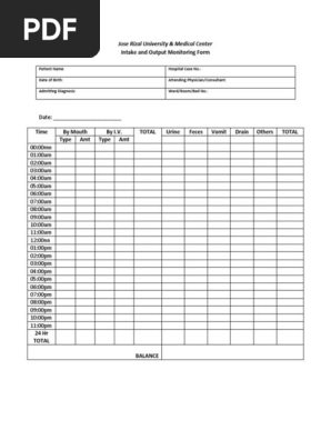 Intake and Output Monitoring Form