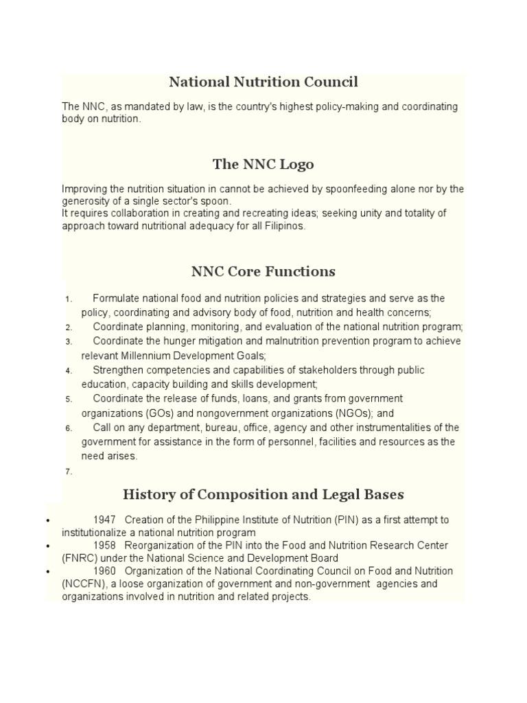 National Nutrition Council Overview | PDF | Social Science | Wellness