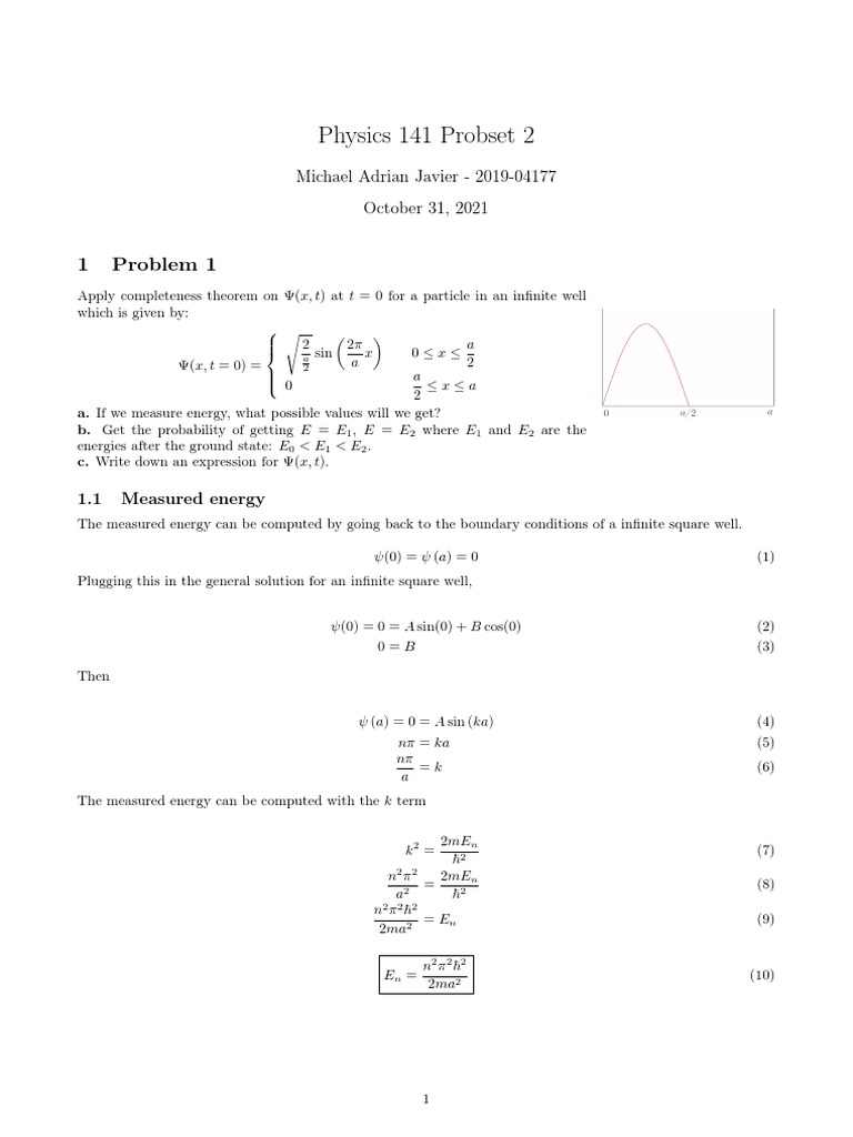 Physics 141 Probset 2: 1 Problem 1 | PDF | Sine | Pi