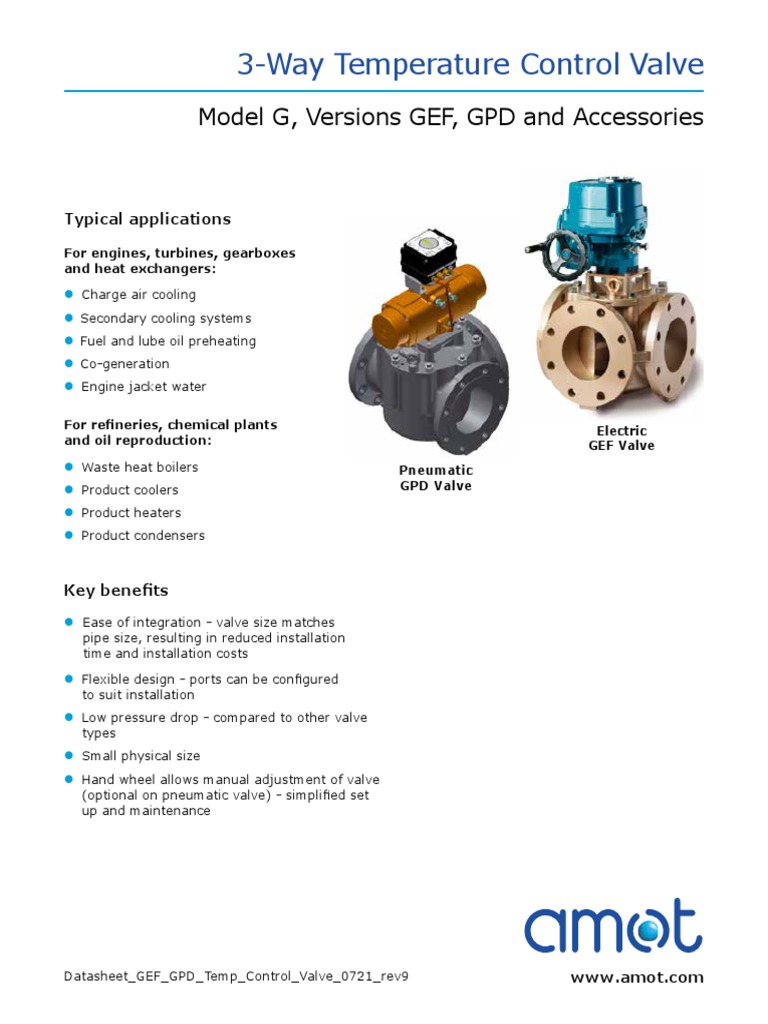 3Way Temperature Control Valve Model G, Versions GEF, GPD and