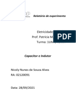 Relatório sobre experimento com capacitor e indutor