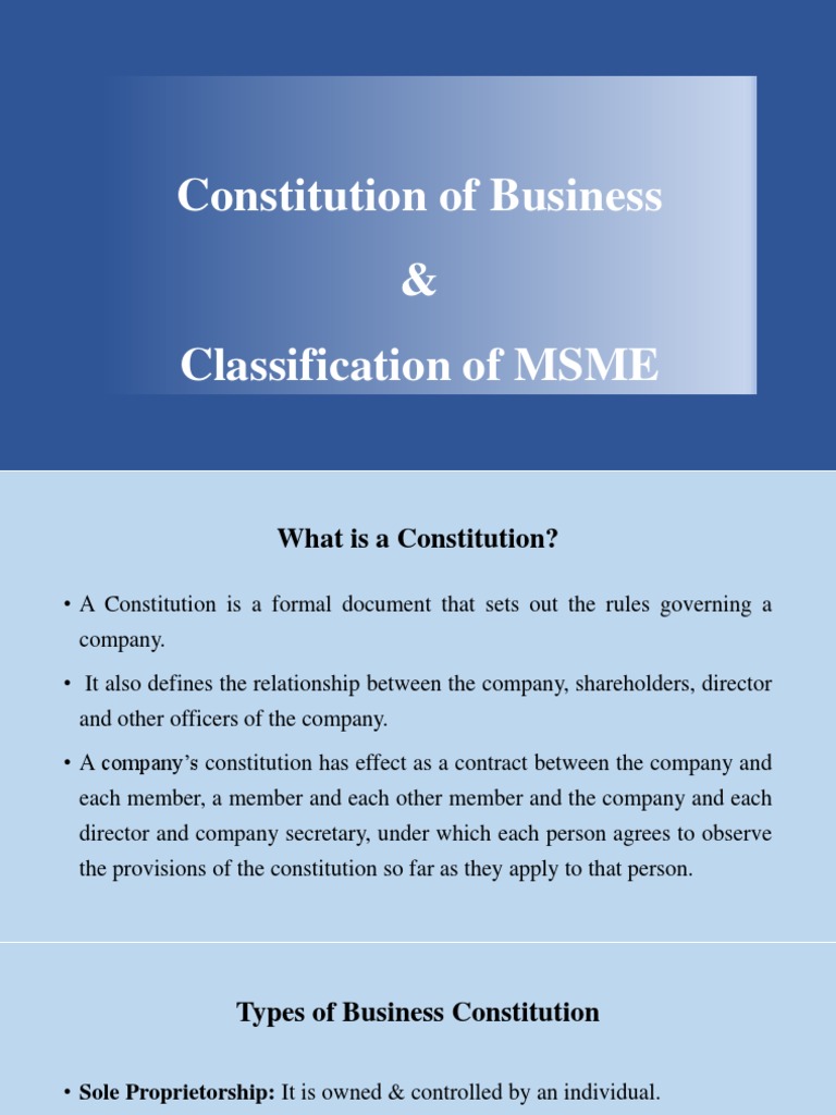 Constitution of Business and Classification of MSME PDF Law