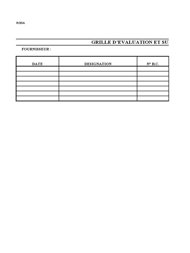 Grille D Evaluation Des Fournisseurs Prestataires Pdf