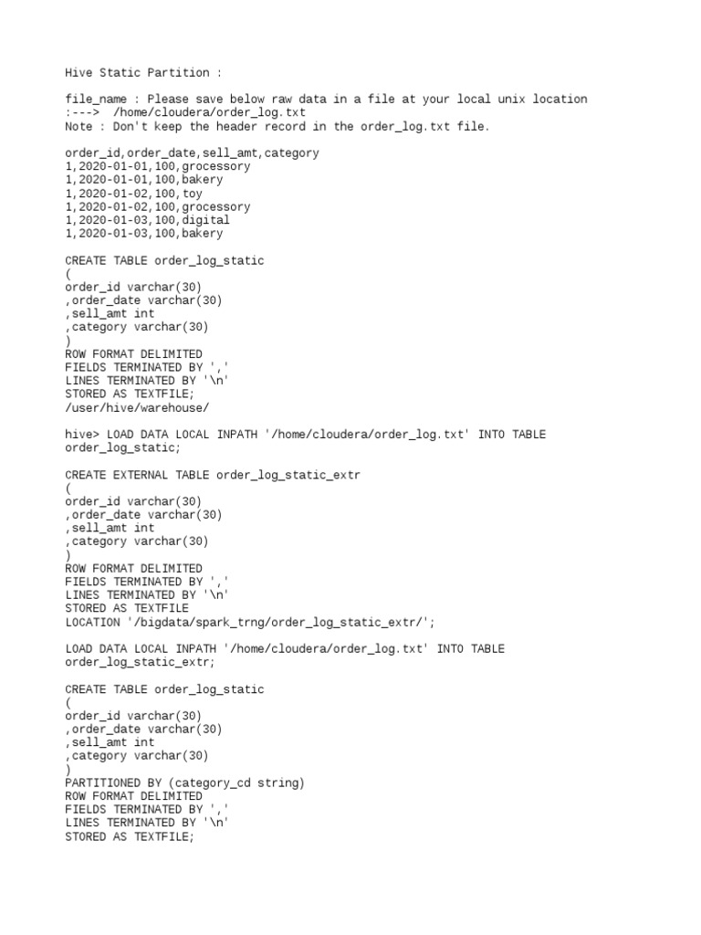 Hive Static Dynamic Partition Rank Rownum Lateralview | PDF | Table ...