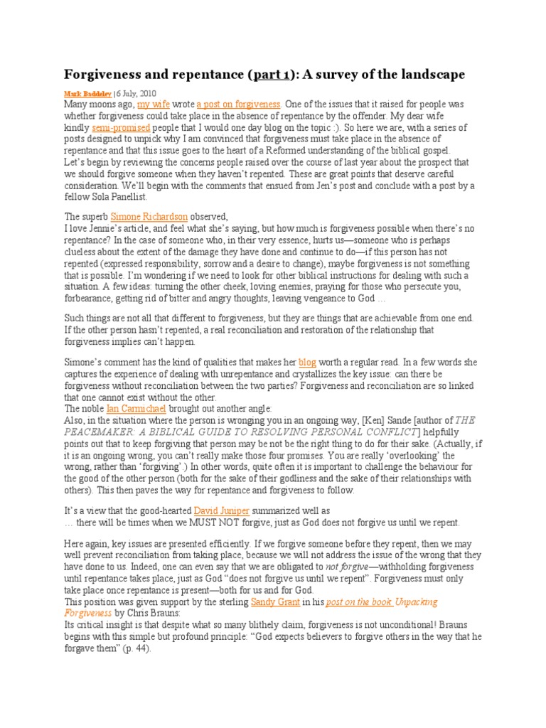 Forgiveness And Repentance Pdf Forgiveness Repentance