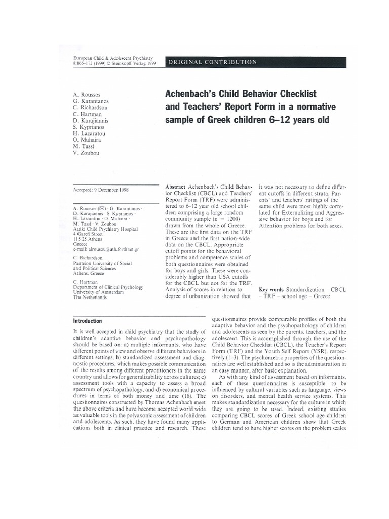 Child Behavior Checklist | PDF