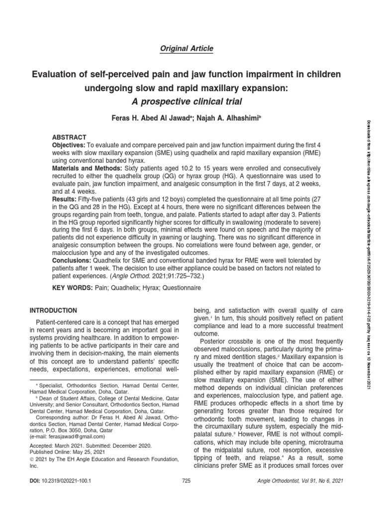 Evaluation of Self-Perceived Pain and Jaw Function Impairment in ...
