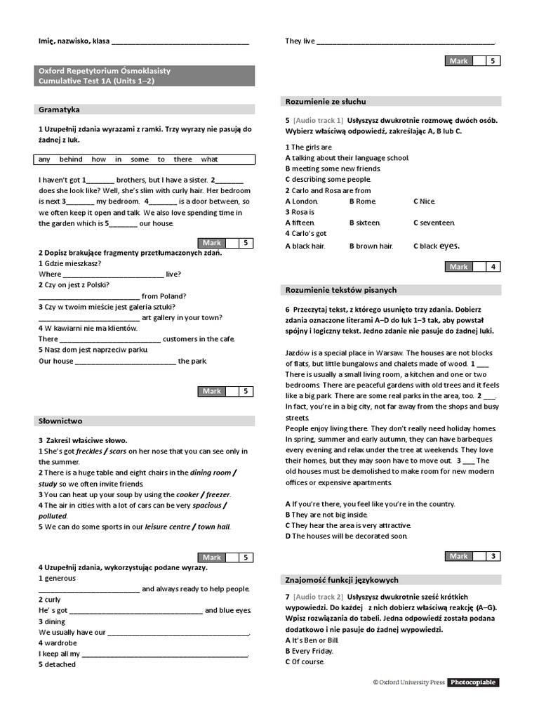 Oxford Repetytorium ósmoklasisty Odpowiedzi Pdf