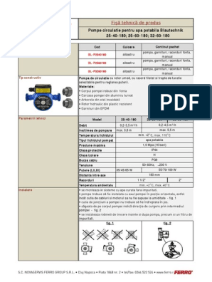 Pompa Circulatie Blautechnik 25-40-180, 25-60-180, 32-60-180 - RO -  V04.2019 | PDF