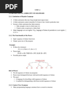 Unit-2 2.1. Review of CFG Ambiguity of Grammars 2.1.1. Limitations of Regular Language