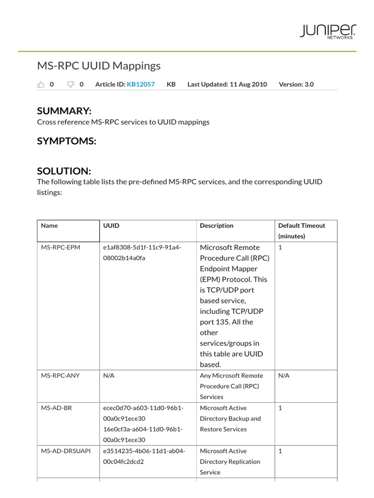MSRPC UUID Mappings Juniper Networks PDF Microsoft Exchange Server Port