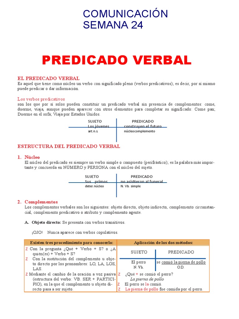Semana24Predicado Verbal PDF Verbo Predicado (Gramática)