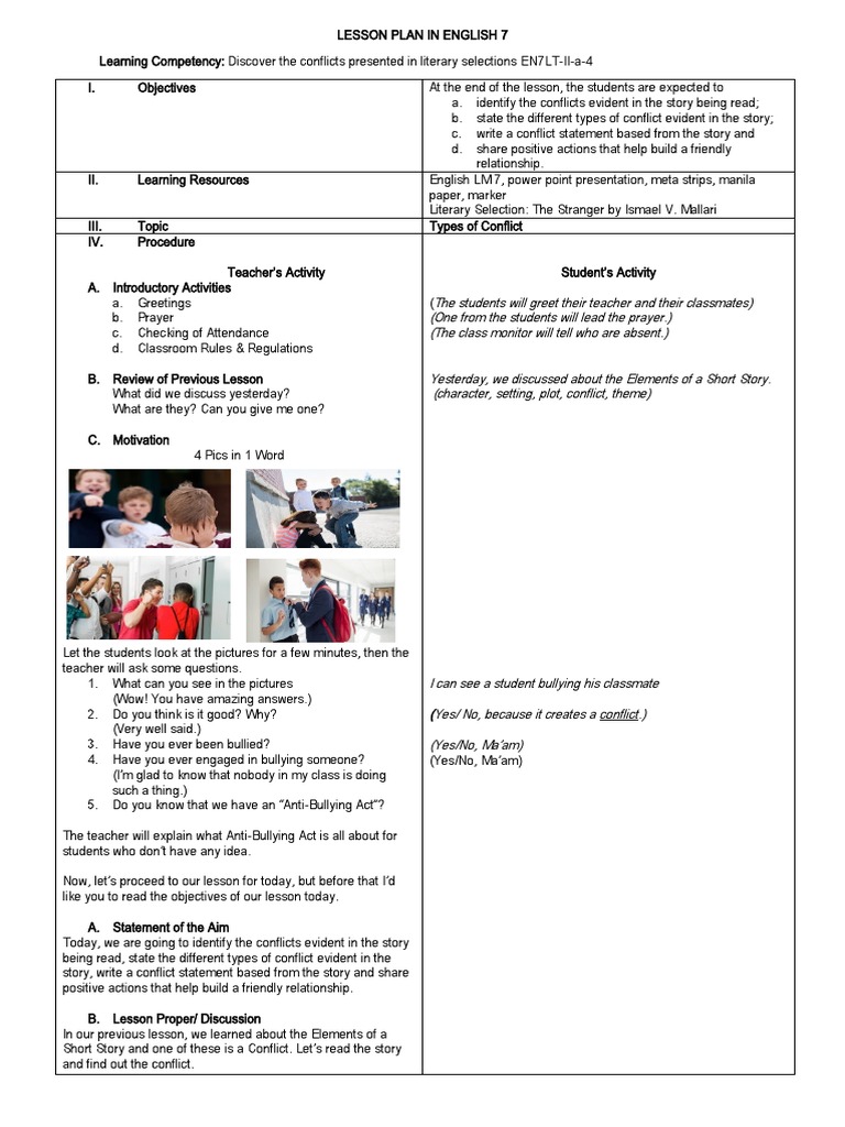 Lesson Plan in English 7 | PDF | Lesson Plan