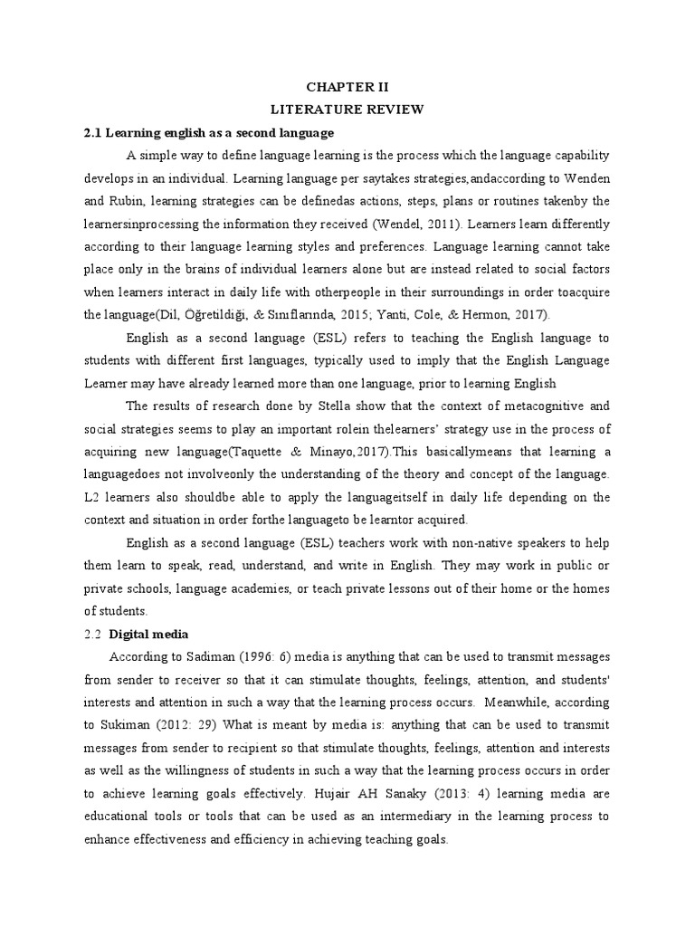 Literature Review 2.1 Learning English As A Second Language | PDF ...