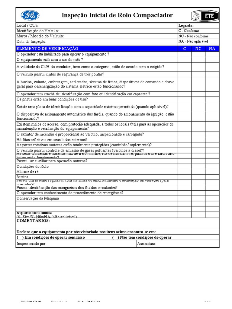 Inspeção de Rolo Compactador | PDF | Veículos | Veículo motorizado