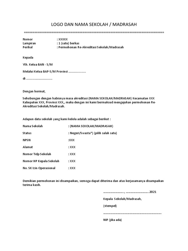 Contoh Surat Ajuan Reakreditasi 1  PDF