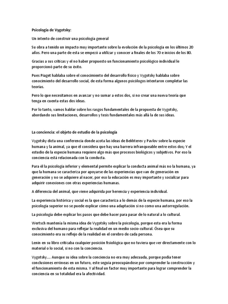 Psicología de Vygotsky | PDF | Sicología | Conocimiento