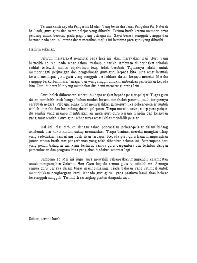 Ucapan Wakil Pelajar Hari Guru Pdf