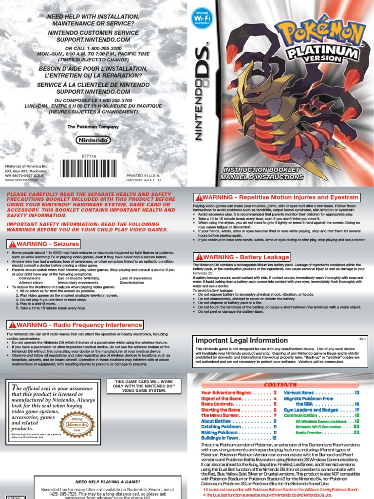 Manual NDS Pokemon Platino en 1 22-1-21 | PDF | Pokémon | Nintendo