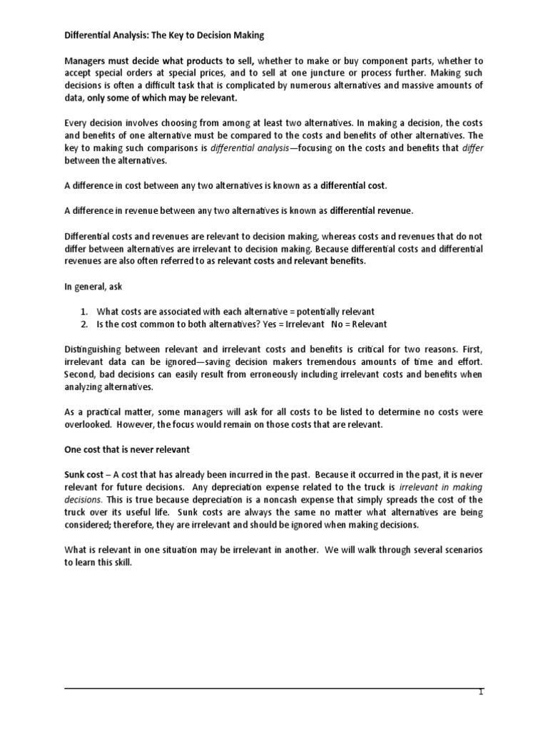 Differential Analysis for Decision Making | PDF | Cost | Sales