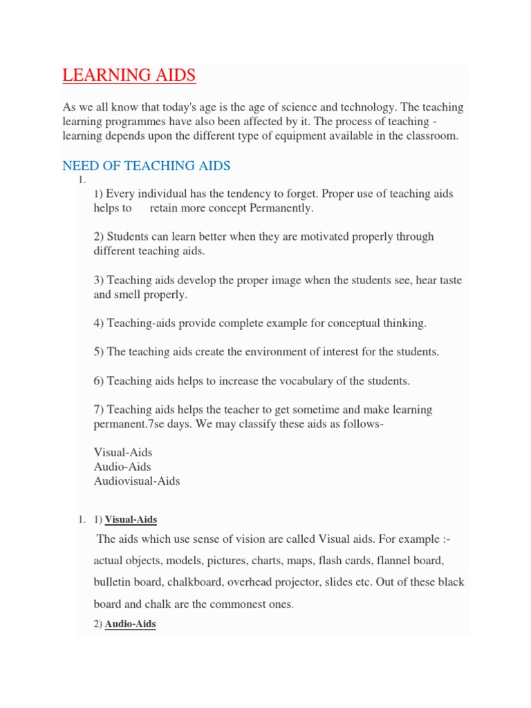 Learning Aids and Improvised Learning Aids PDF Teachers Learning