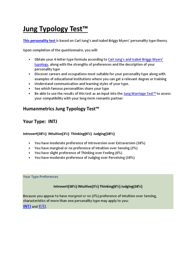 Jung Typology Test site Version PDF Personality Type