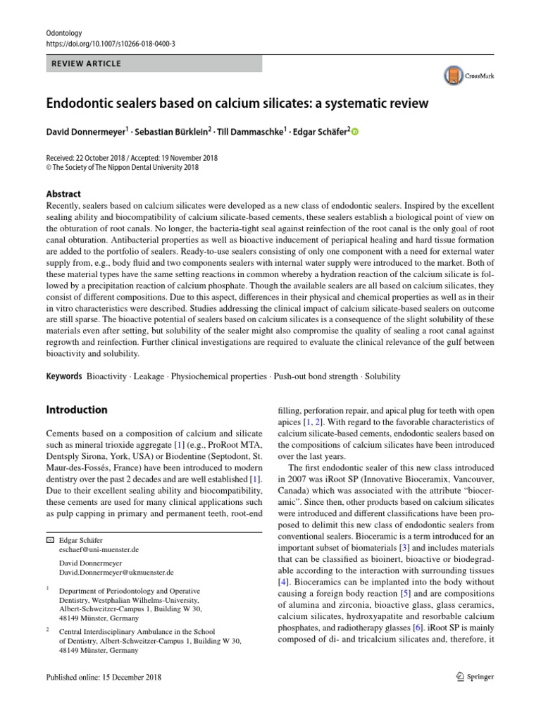 Endodontic Sealers Based On Calcium Silicates A Systematic Review