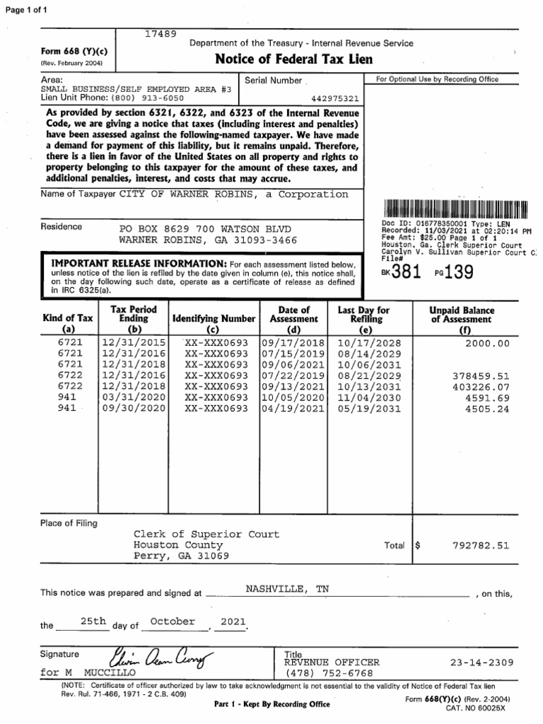 Warner Robins Tax Lien PDF