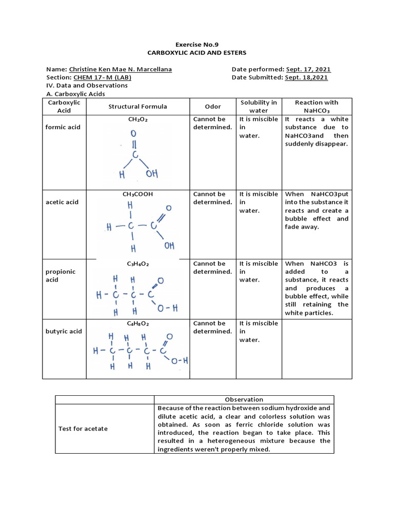 Carboxylic Acids and Esters Lab Report | PDF | Ester | Acetic Acid