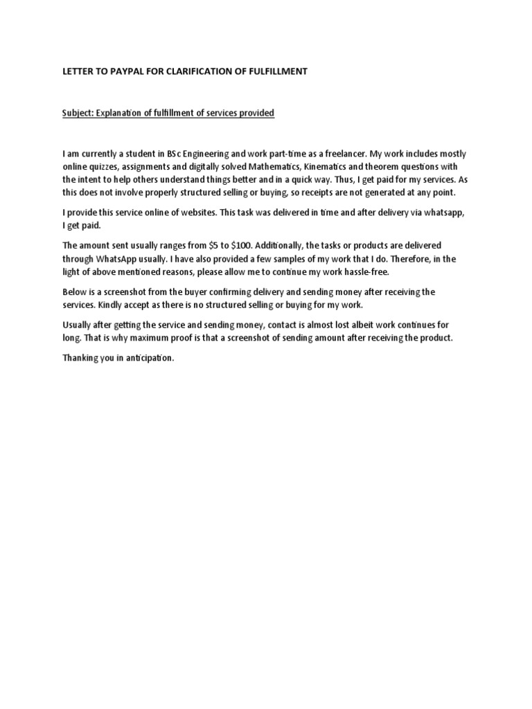 Clarification of PayPal Fulfillment Proof | PDF