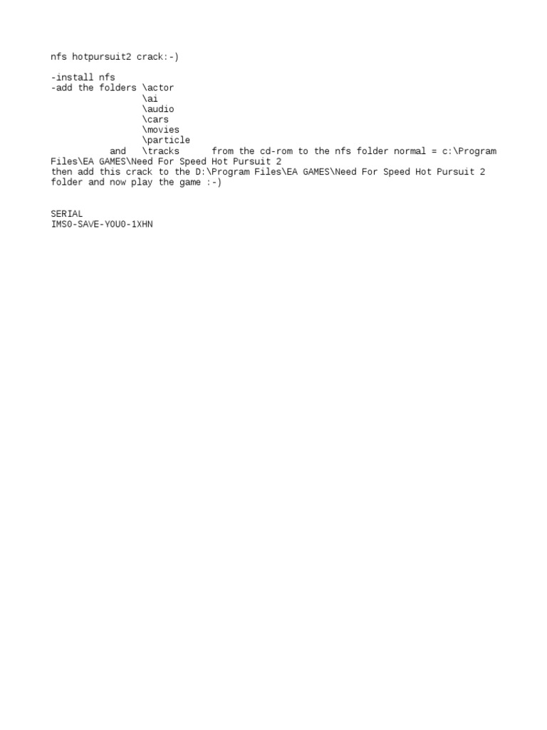 Need For Speed Hot Pursuit 2 Crack + Serial | PDF