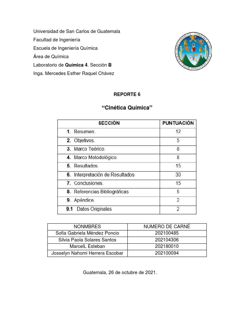 Reporte No 6 Quimica Iv Ingenieria Usac Descargar Gratis Pdf