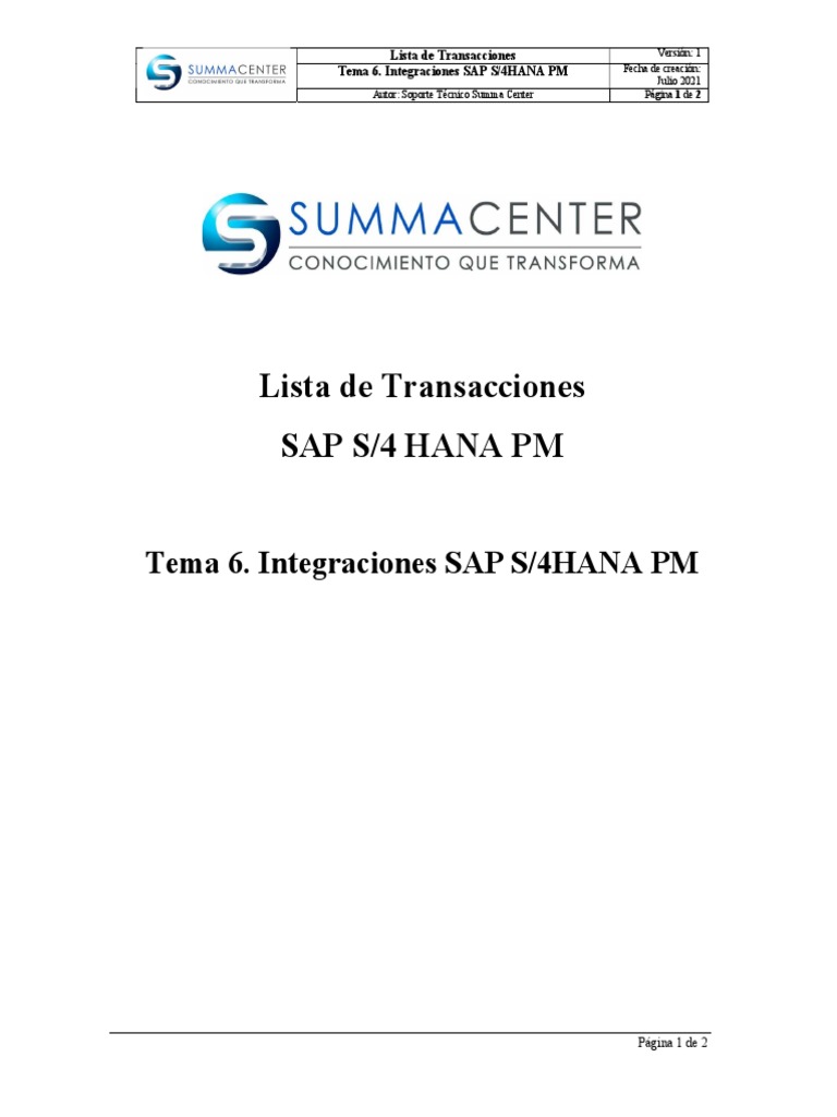 Transacciones SAP S/4HANA PM | PDF