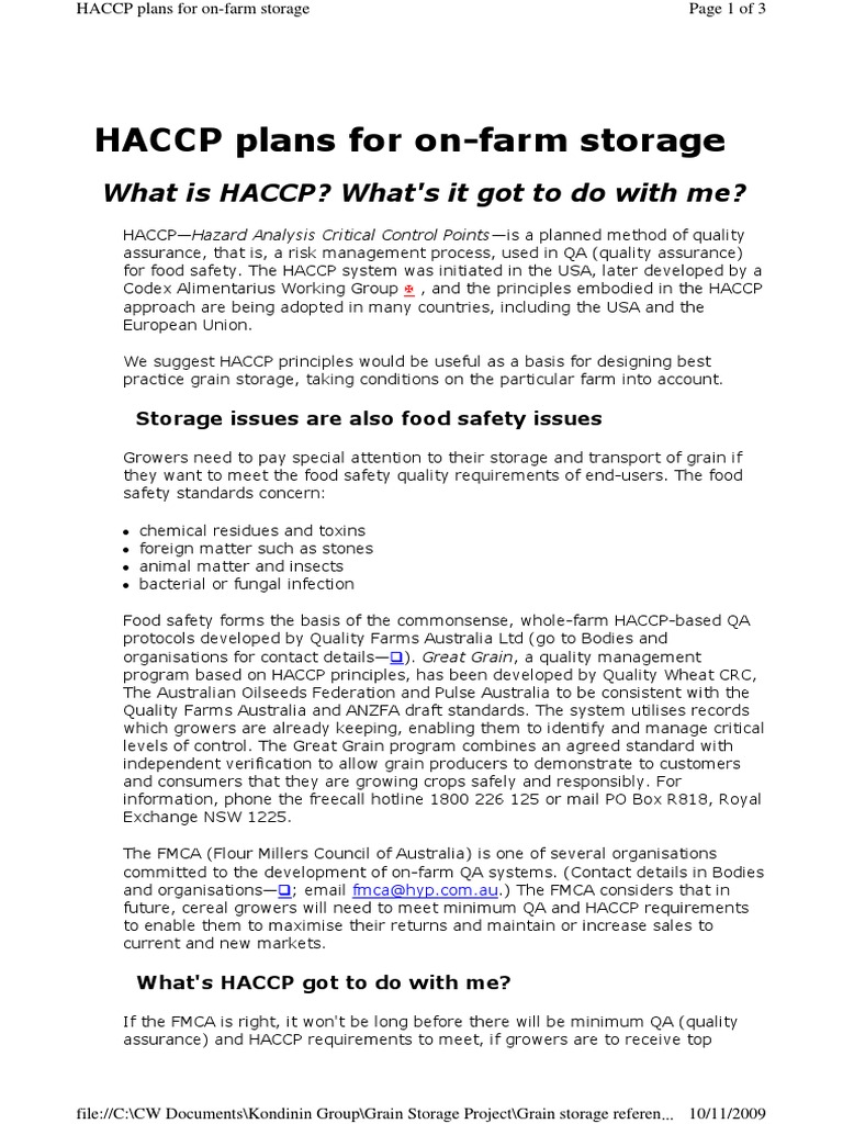 HACCP Plans for Grain Storage Safety | PDF | Hazard Analysis And ...