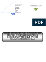 Dossier de Demande D'une Autorisation de Creation D'un Etablissement Prive