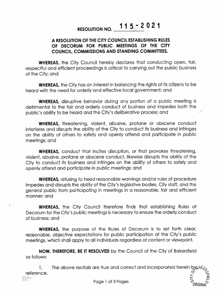 City of Bakersfield Rules of Decorum PDF Public Law Justice