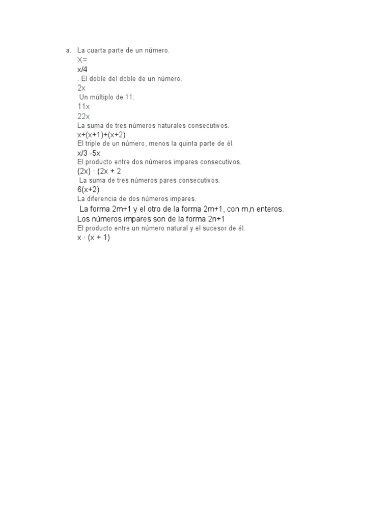 Cuarta parte de un número en álgebra | PDF