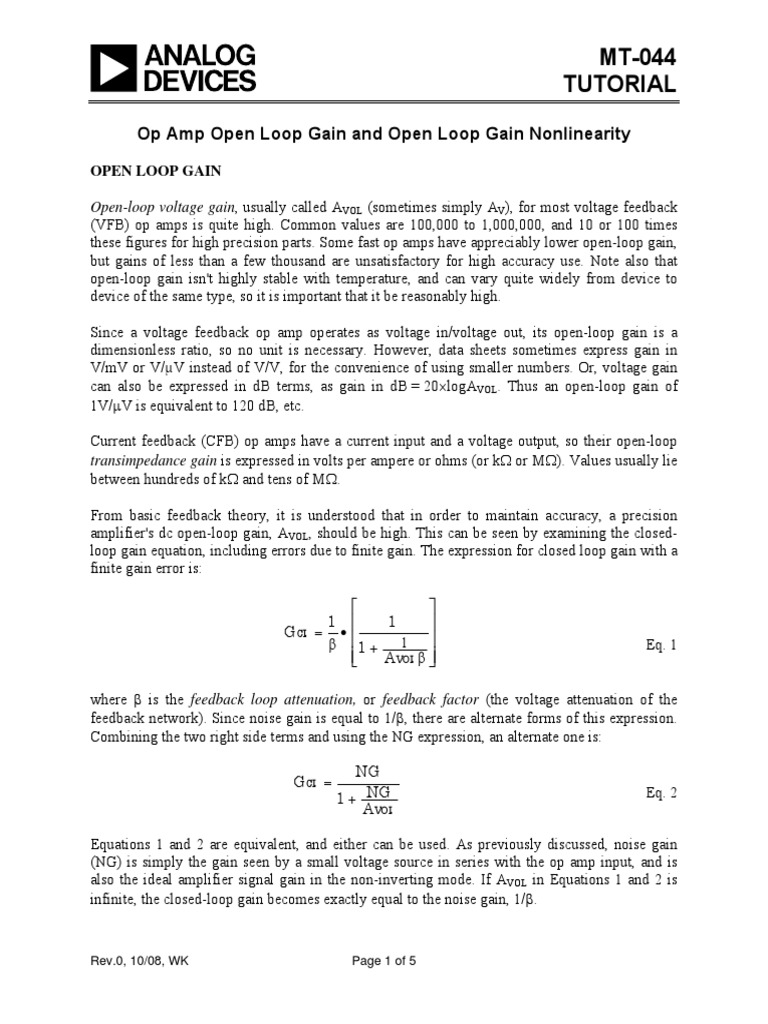MT044 Tutorial Op Amp Open Loop Gain and Open Loop Gain