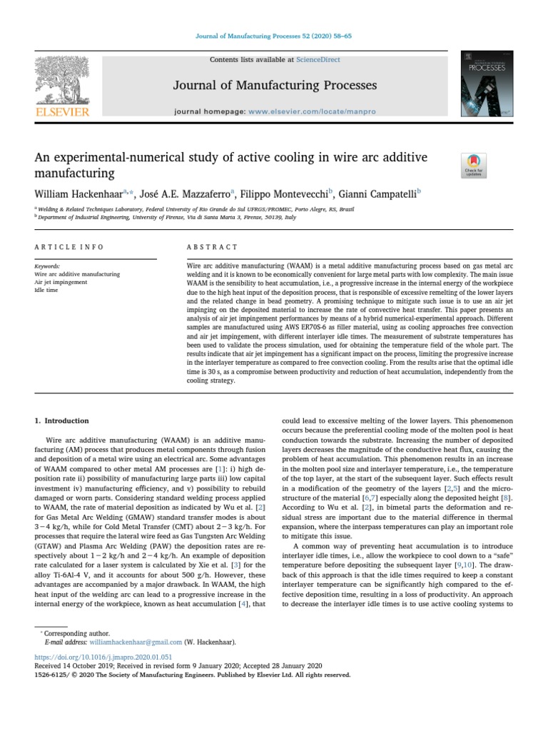 An Experimental Numerical Study of Active Cooling in Waam | PDF | Heat ...